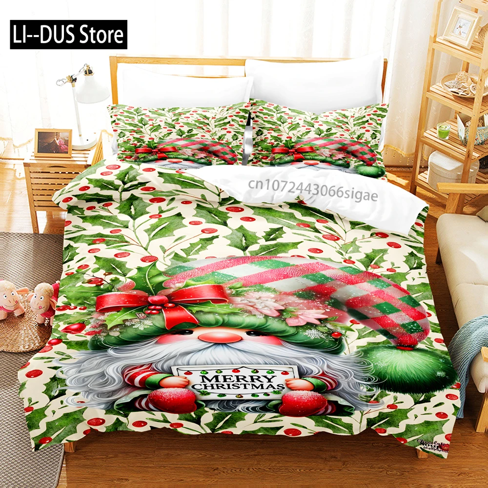 3pcs Fashion Duvet Cover Set, Plaid Christmas Gnomes Print Bedding Set, Soft Comfortable Duvet Cover, For Bedroom, Guest Room