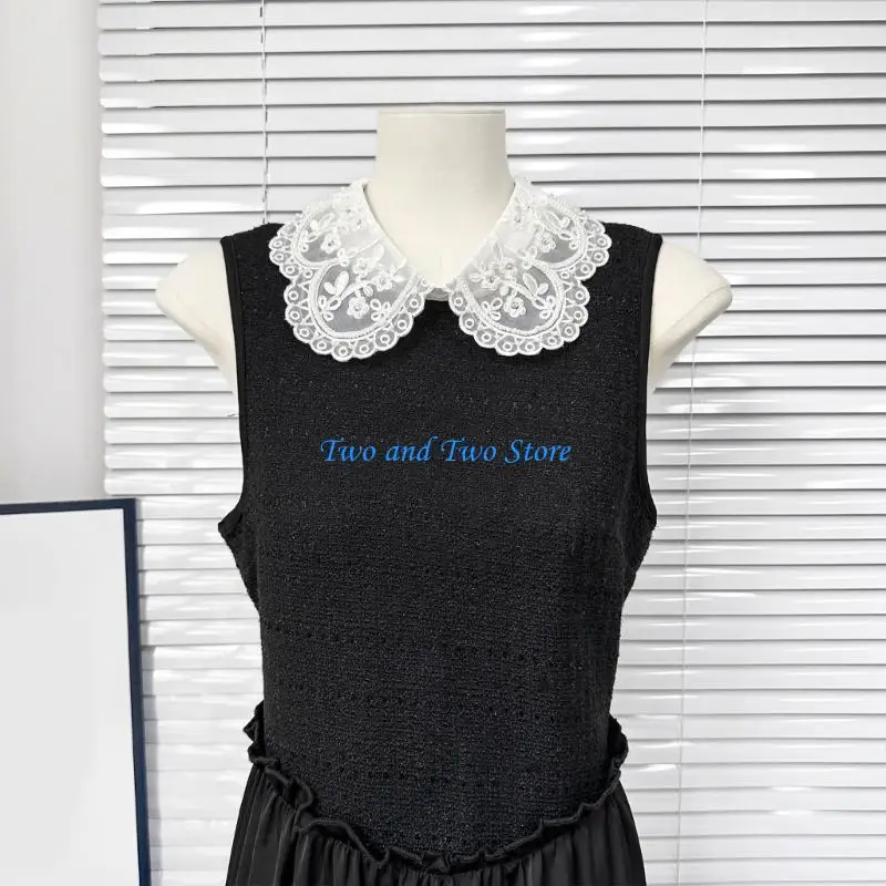 HX6F Embroidery Flower Faux Collar Detachable Collar Modern Design Decorative Collars