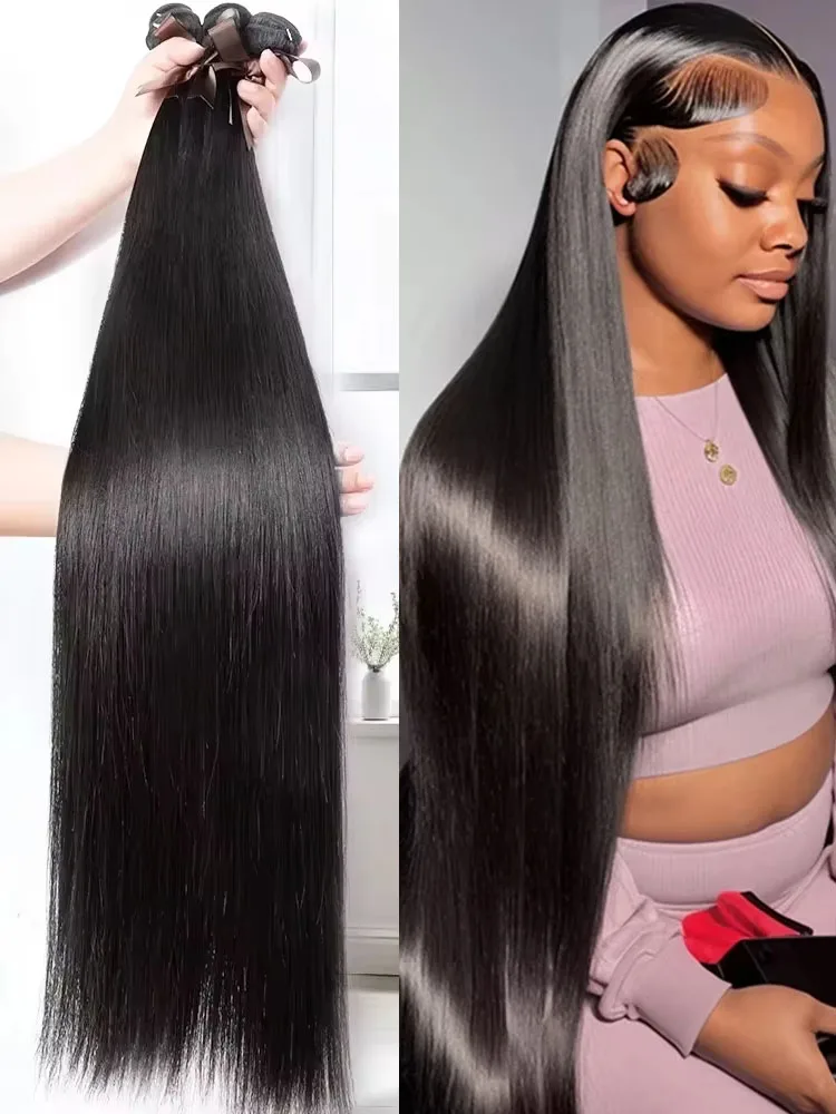 Straight Human Hair Bundles 30 inch Brazilian Hair Weave Bundles Sew In Remy Hair Extensions 3 Bundles Virgin Hair Weft