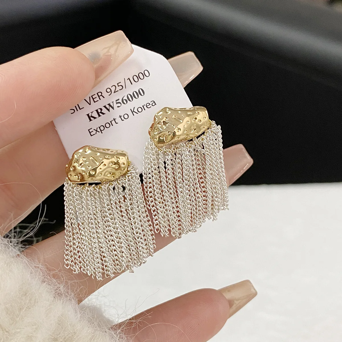 French Luxury Silver White Tassel Earrings Fashion Women Silver Needle Earring 2023 New Aretes De Oro Real 14 Kilates De Mujer