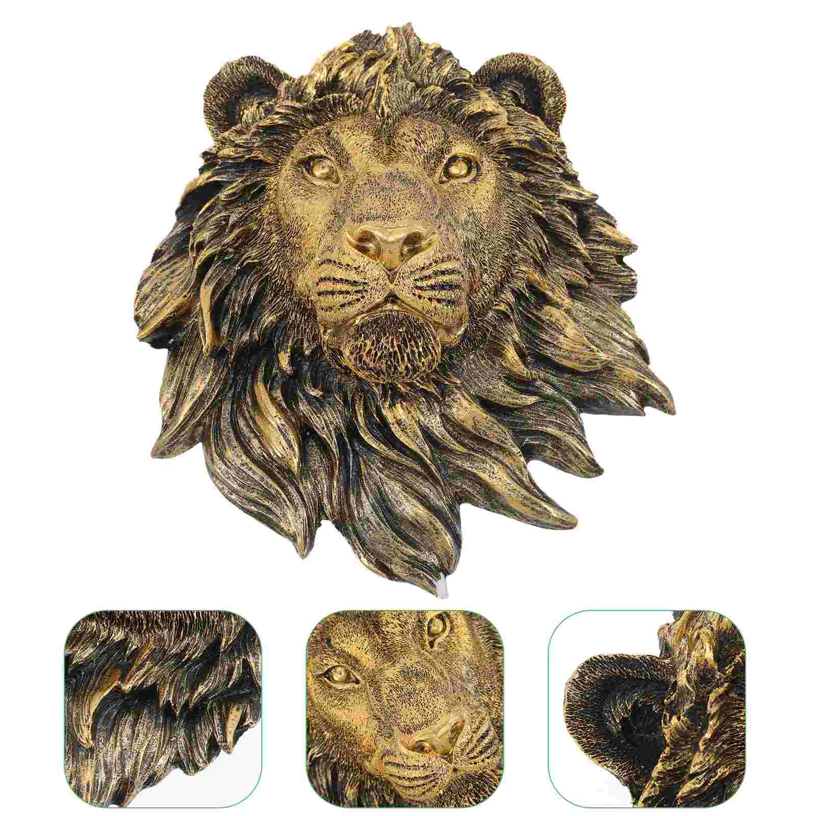 

Imitation Copper Lion Wall Decor 3D Resin Sculpture Statues Home Animal Large Decorative Sturdy Outdoor