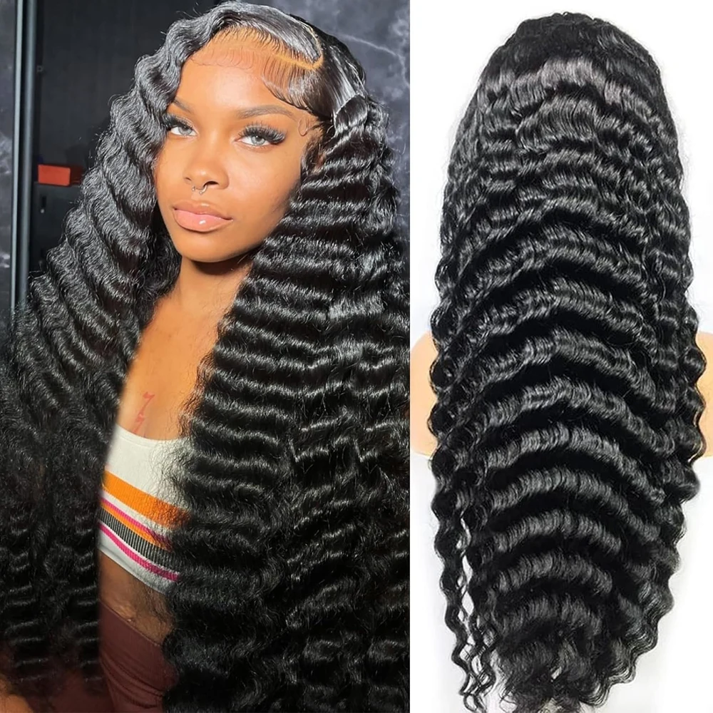 250 Dichte Echthaar Loose Deep Wave 13x6 Lace Front Perücken 38 40 Zoll Lockige Wasserwelle HD 13x4 Lace Frontal Perücke Brasilianisch Schwarz