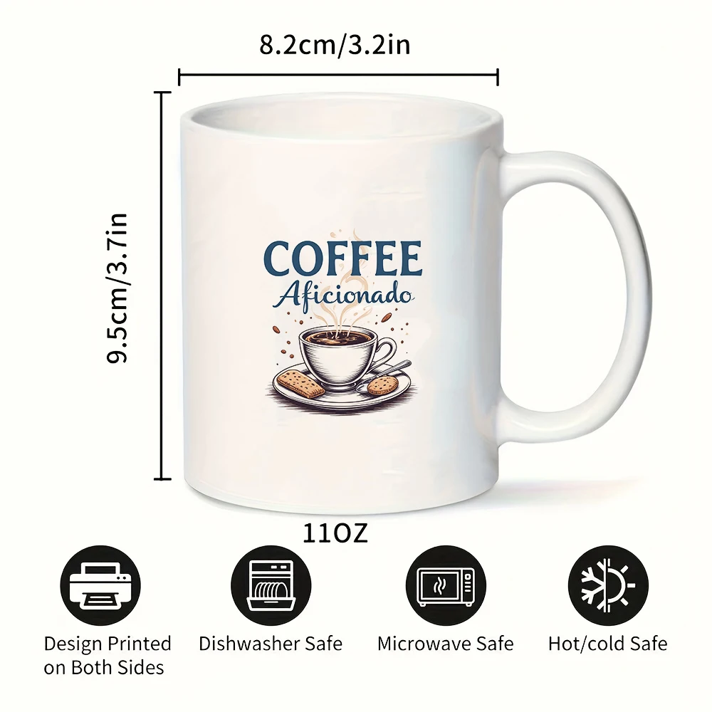 11oz Mug + Artistic Coffee Cup Stylish Handwritten Font Aficionado Christmas Hot Beverage Cup Perfect for Home and Office