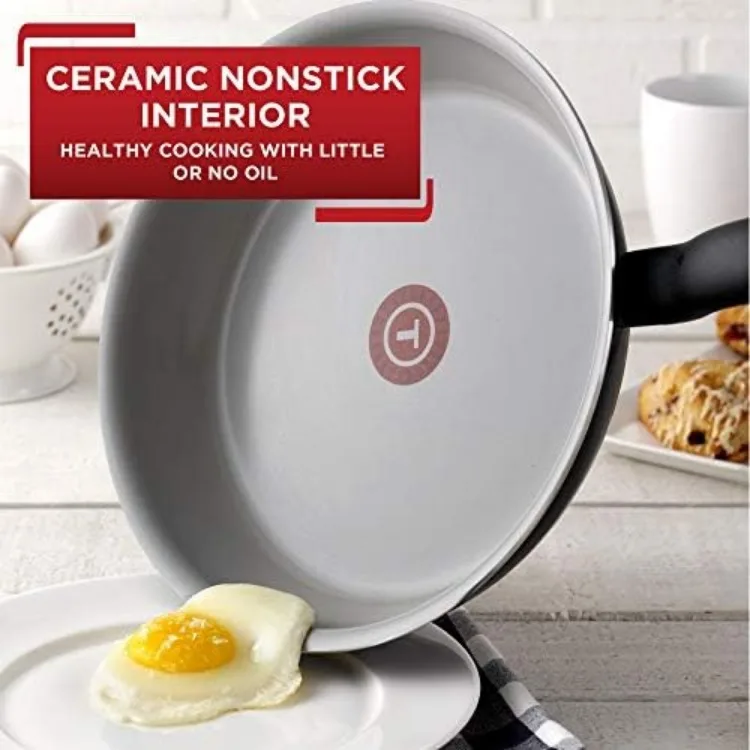 Initiatives Ceramic Non Stick Cookware Set 14 Piece, Oven Broiler Safe 350F, Kitchen Cooking Set W/Fry Pans, Saucepans,