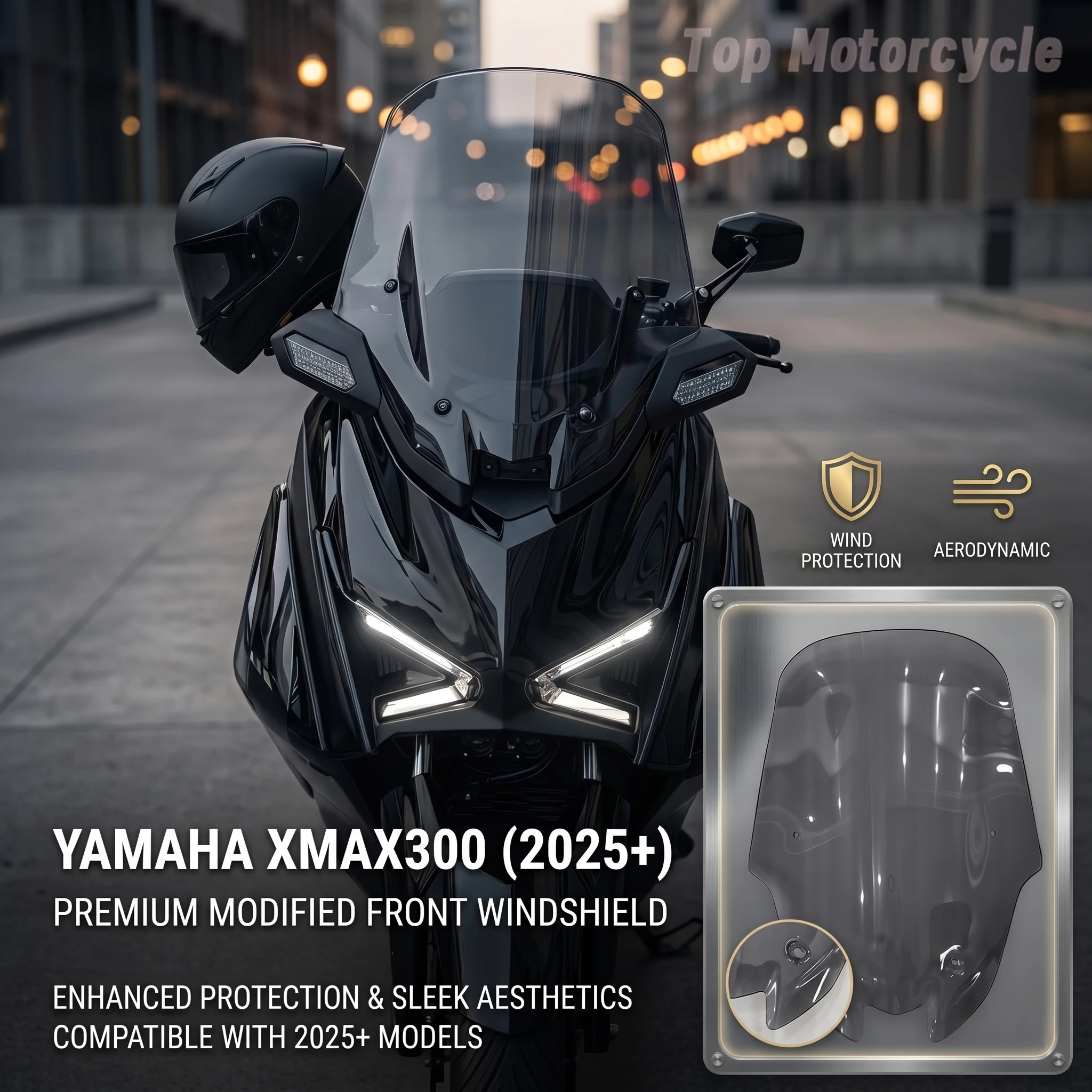 

Motorcycle Sport Racing Windscreen Windshield Air Deflector Front Wind Glass Fit for Yamaha XMAX300 Scooter 2025+
