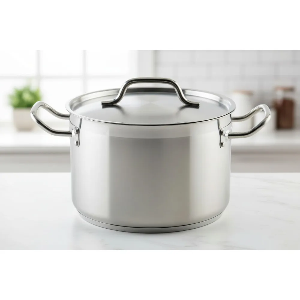 

8 Quart Heavy-Duty Stainless Steel Stock Pot with Lid - Commercial Grade for Soups, Chili & Pasta