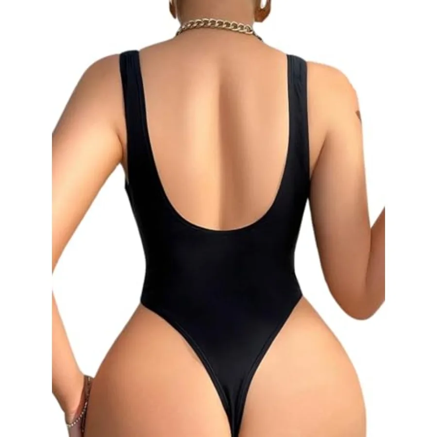 

Sexy One Pcs Swimsuit for Women Deep V-Neck Backless High Cut Thong Bottom Open Back Bathing Suit