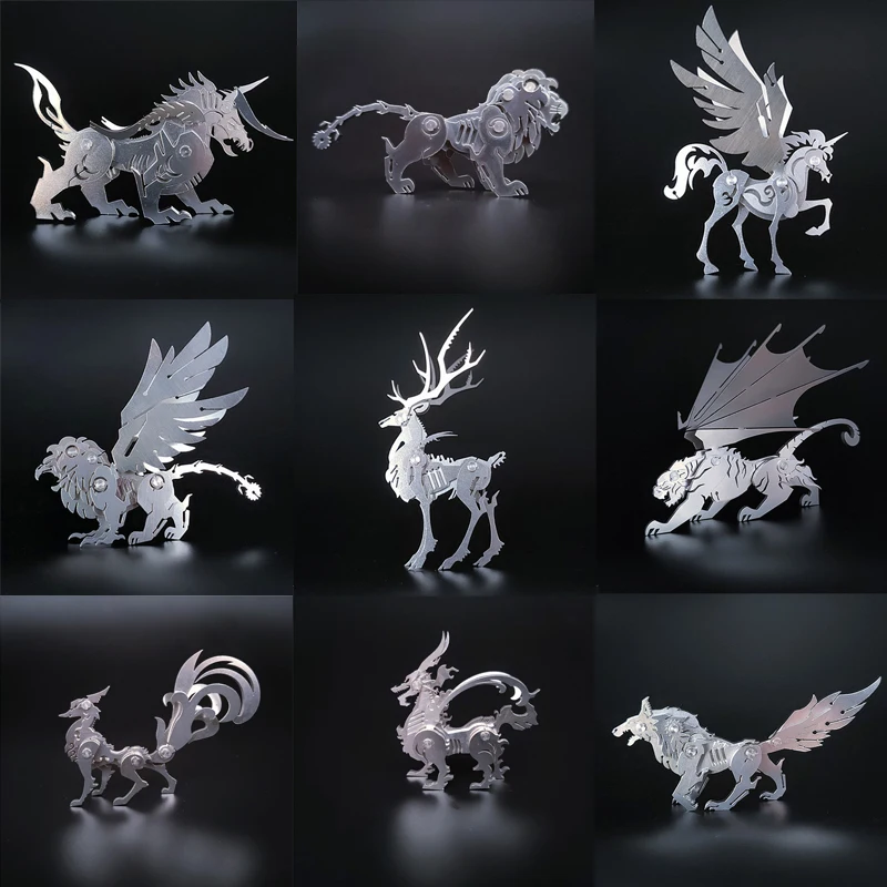 Stainless Steel DIY 3D Metal Puzzle Unicorn Gluttonous Charizard Ice Dragon Phoenix High Difficulty Mechanical Assembly Model