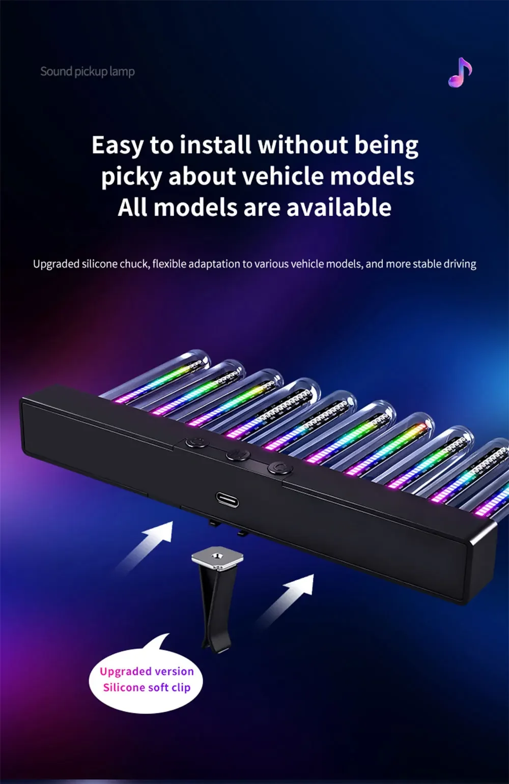 Auto-Symphonie 10 Röhren Musik-Rhythmus-Lichter Auto-Innenraum Pickup Nachtlichtleiste Atmosphärenlicht Luftauslass-Dekoration USB-Stecker – Detail 8
