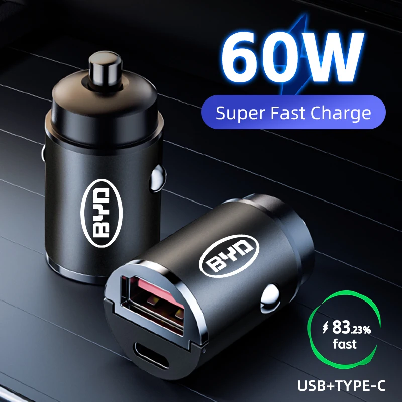 

60W Car Charger USB Type-C Fast Charging Cigarette Lighter For BYD F3 I3 F0 F6 S6 S8 E5 E6 G3 G6 L3 S7 M6 Tang Song Qing Yuan Ma