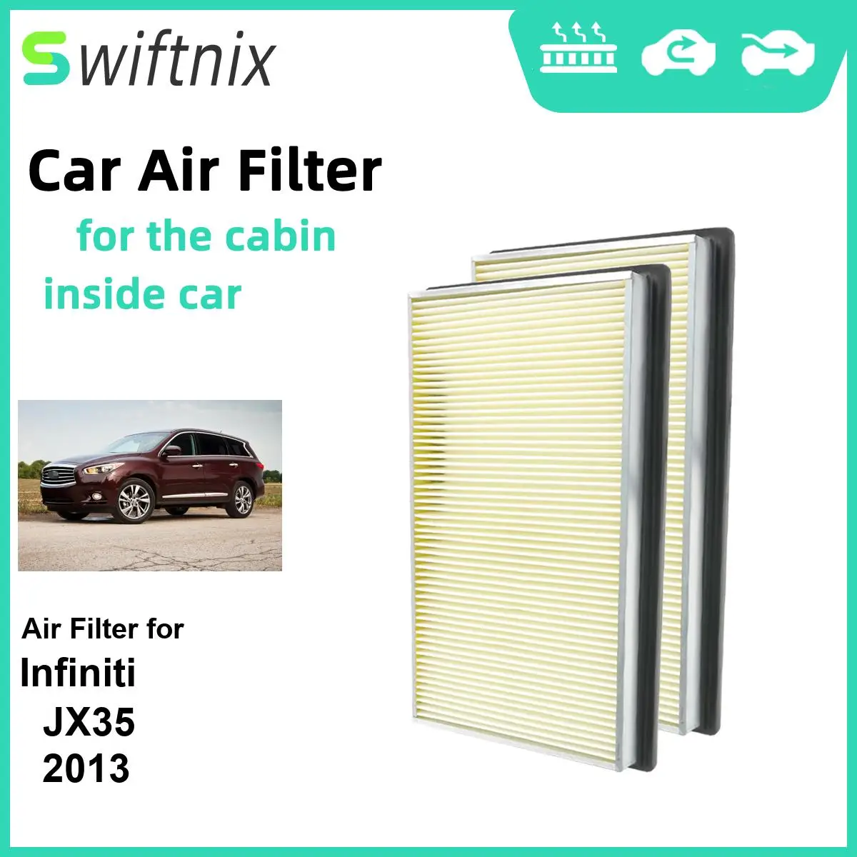 2PCS EngineAir Filter Calm Carbon Fiilter Cabin for Infiniti JX35 2013 CA4309 25043775 16546-0Z000 16546-V0100