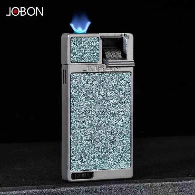 JOBON ultra-thin flat flame windproof lighter metal straight blue flame creative new style
