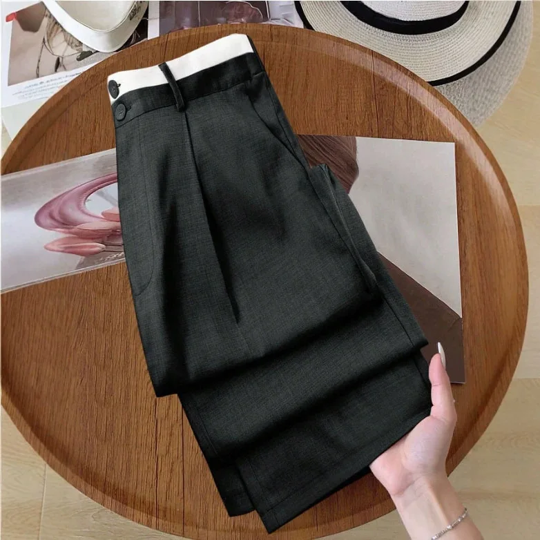 French Style Women Wide Leg Pants Fashion Lady All Match High Waist Straight Leg Long Trousers Pant Autumn Chic Fashion Office