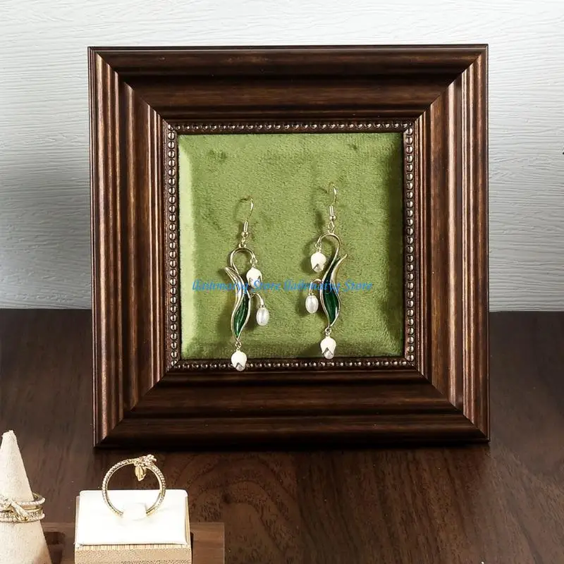 573B Walnut Photo Frame Jewelry Holder Display Stand With Soft Velvets Backing