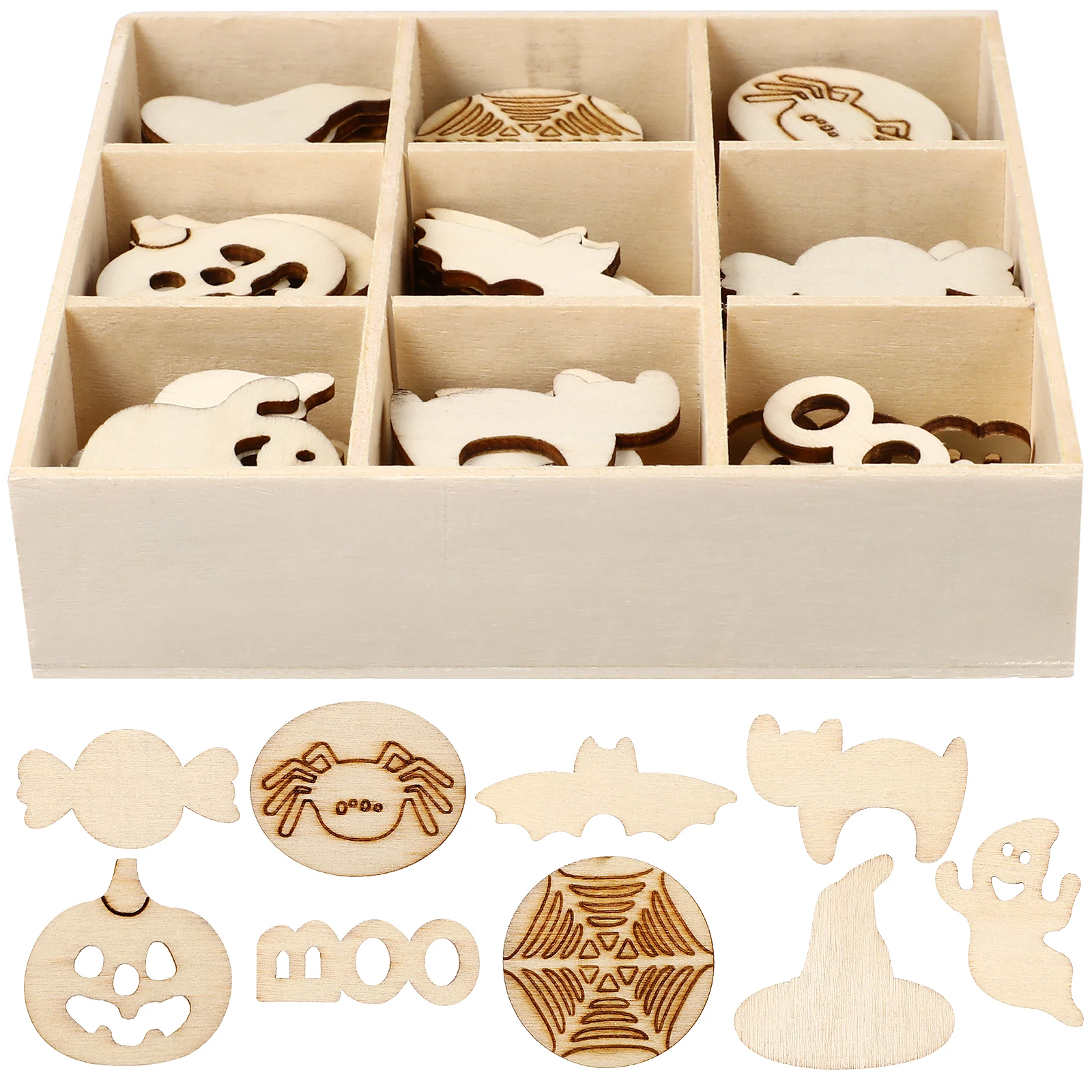 

72Pcs Halloween Wooden DIY Decorations Durable Assorted Pumpkin Patterns Handcrafted Creative Adornment Props