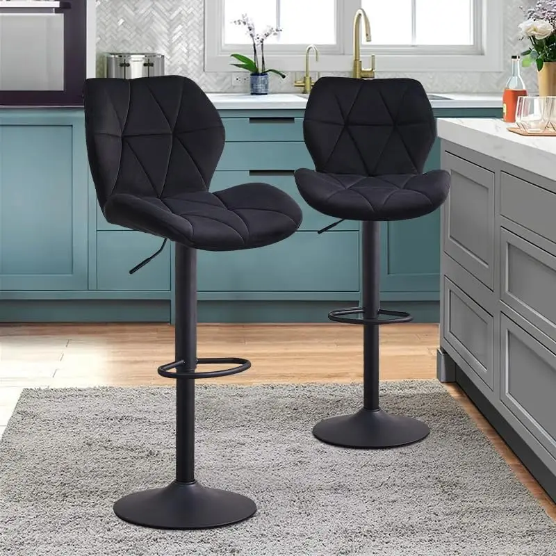 Altura ajustável Barstools com encosto e apoio para os pés, Velvet Leather Counter, cozinha, sala de jantar, giratória