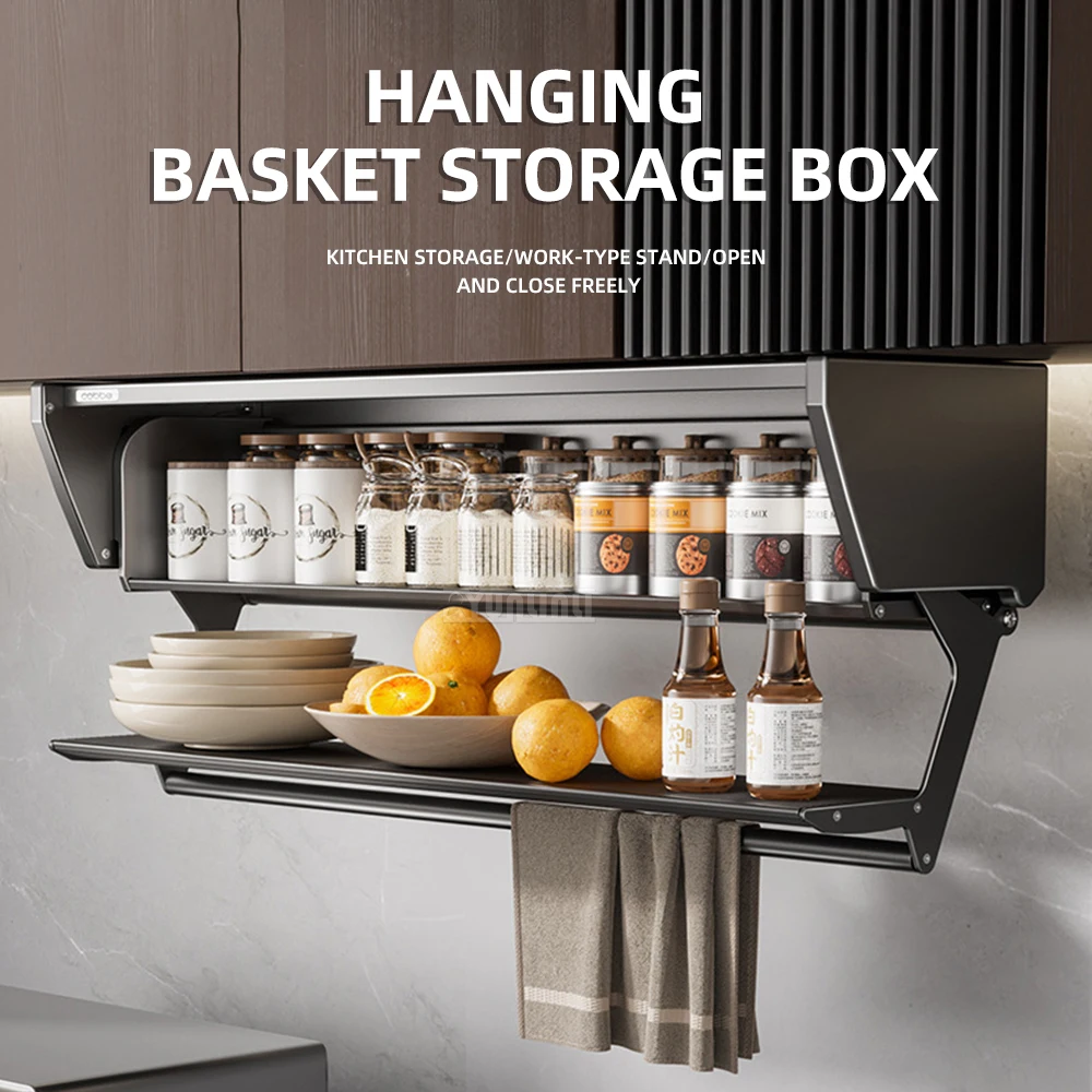 Kitchen cabinets Aluminum alloy Wall cabinet pull-out basket storage box Dish storage and seasoning cabinets