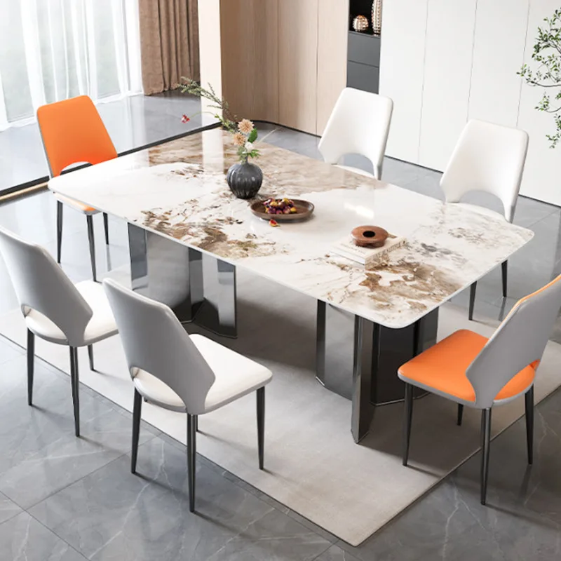

Italian light luxury slate dining table, simple modern dining table and chair combination, rectangular small apartment,