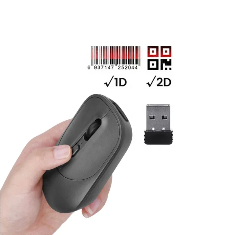 

Multi-function 2 in 1 Cordless Mouse Scanner 1D 2D QR Code Reader Wireless Barcode Scanner for Retail Department Sore Shop