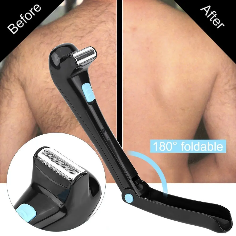 Men Shaving 180 Degrees Electric Back Hair Shaver Foldable Back Battery Manual Hair Shaver Long Handle Hair Remover Tool