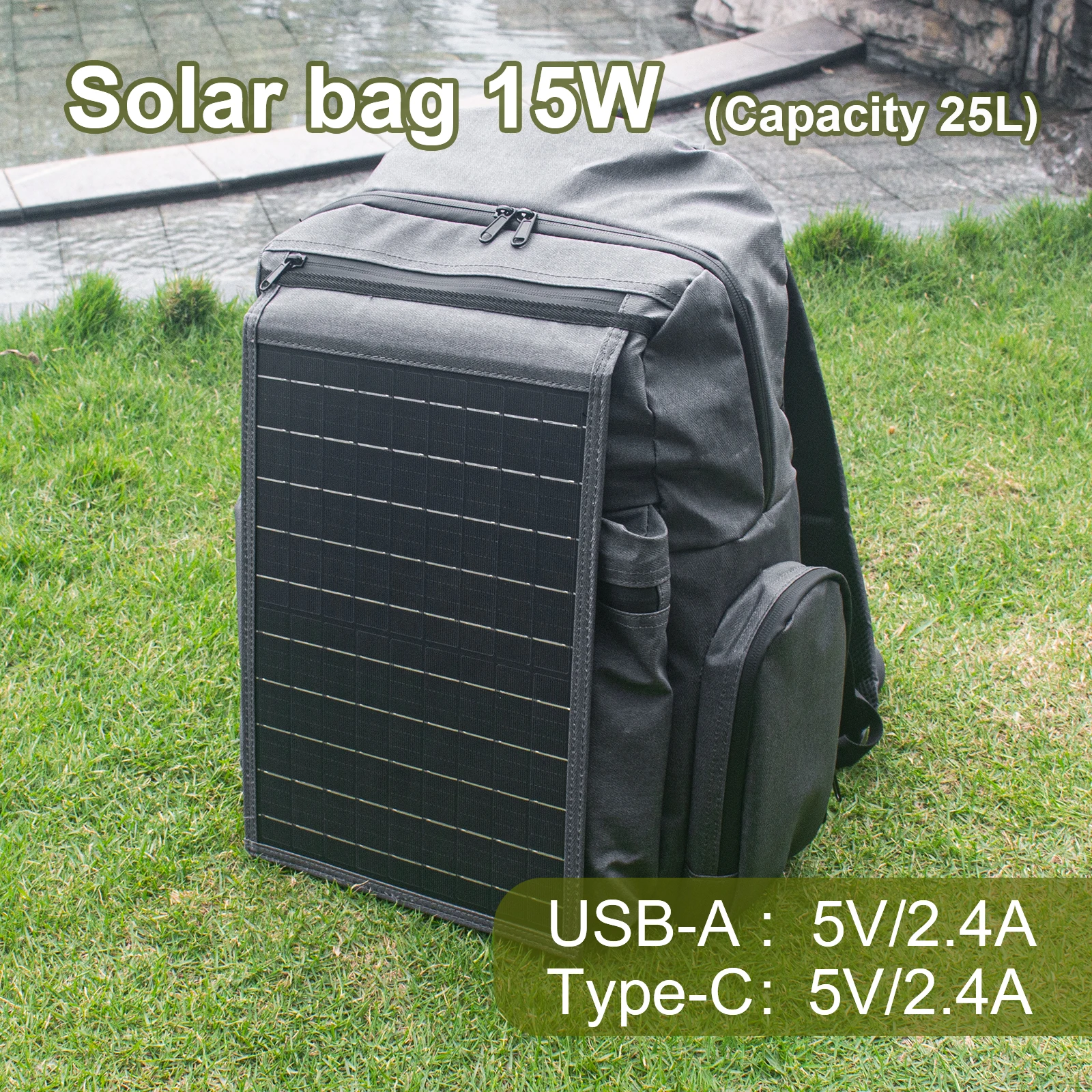 15W Solar Panel Travel Backpack, Unisex 25L Large Capacity, Includes Cooler Bag and Umbrella Pouch, Fits 15/17-inch Laptops.