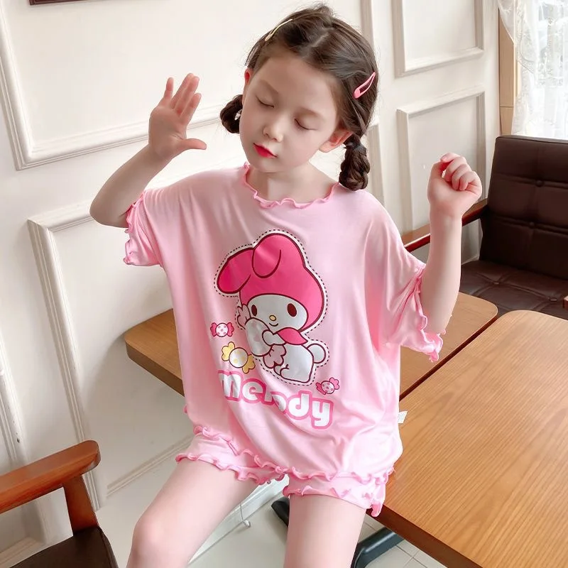 

Cinnamoroll Kuromi Girl Summer New Thin Style Pajamas Sanrioed Anime Melody Cartoon Short Sleeved Shorts Kawaii Kids Homewear