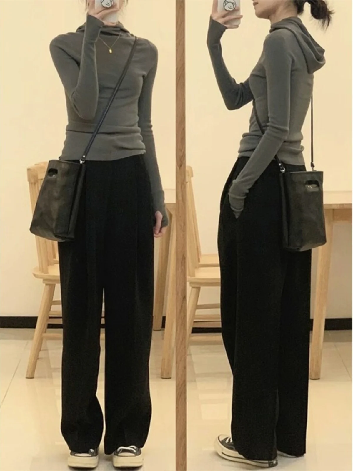 Mat japonais Sle femmes Long Sve tricoté chapeau pull coupe ajustée couche de Base irt automne hiver Design Sense Body S...