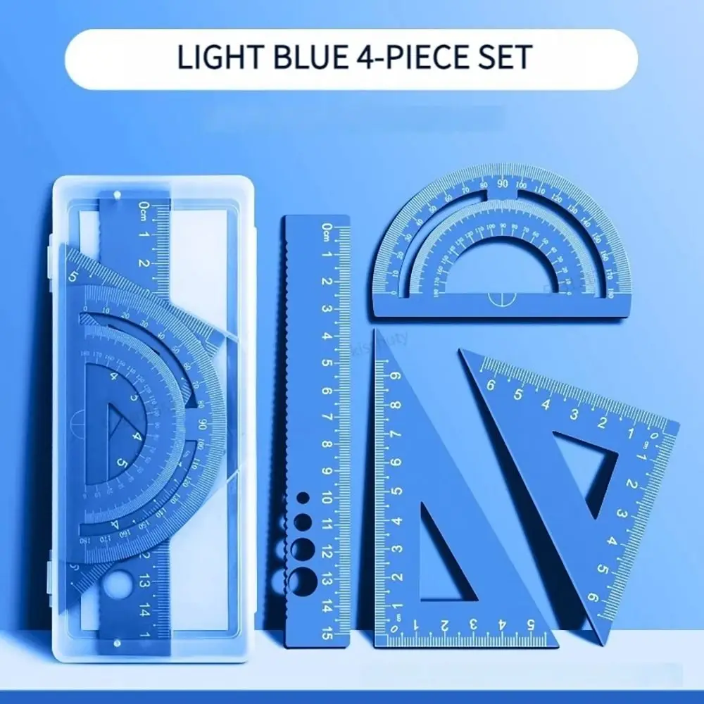 Precise 4 in 1 Ruler Multifunctional Aluminum Alloy Triangle Protractor Combination Stationery Set Student