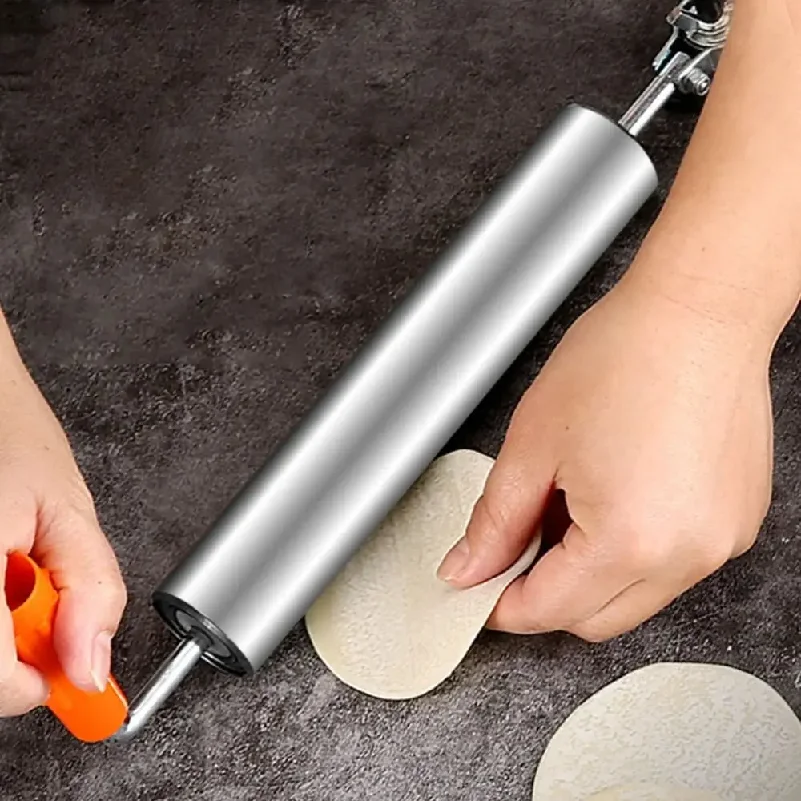 Non-Stick Stainless Steel Rolling Pin 360 Degree Rotating Smooth Surface Dough Roller Single Handed Easy To Clean