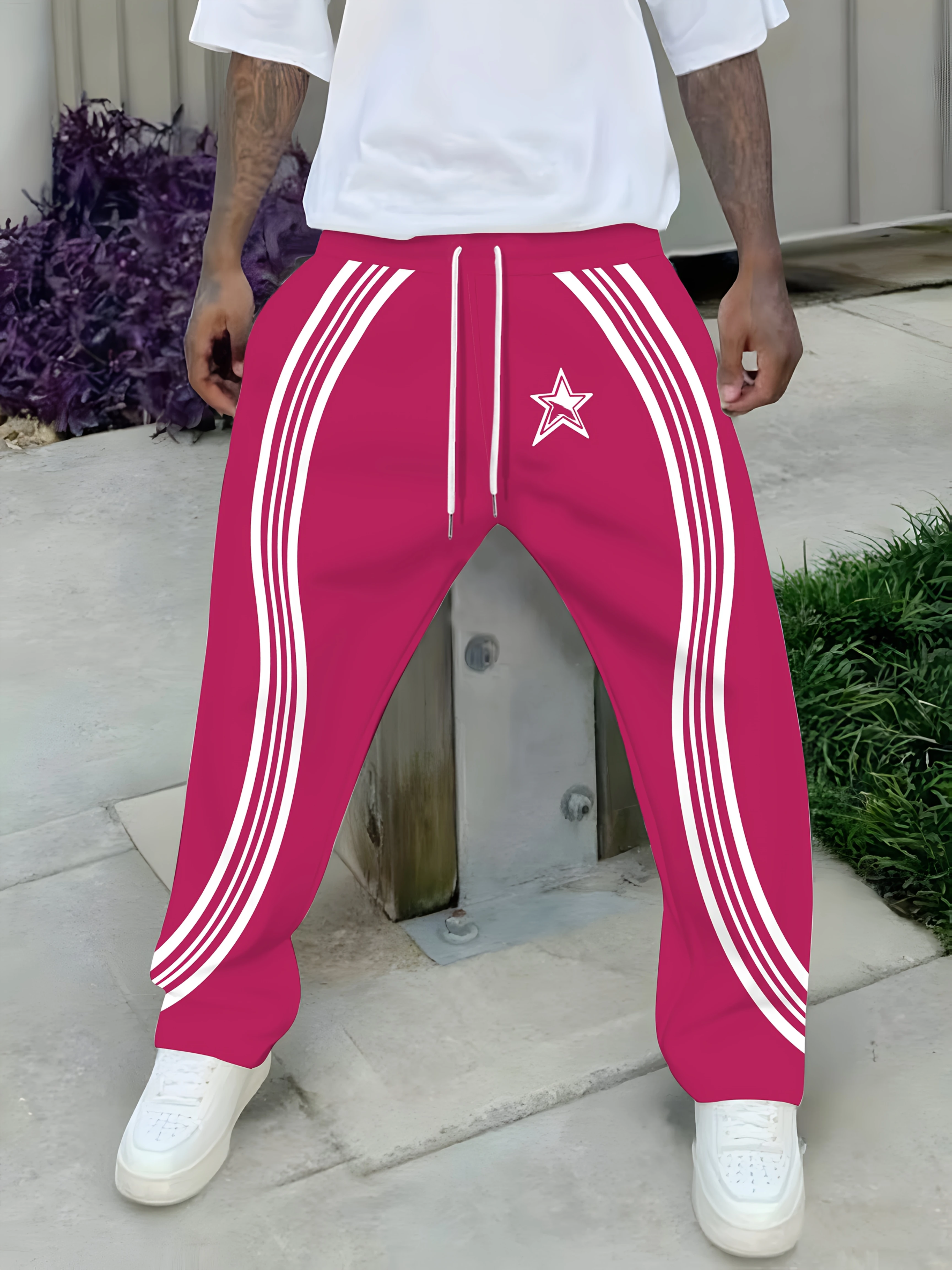 2026 Sommer Neue Herren Beige-Grün Sternenmuster Jogginghose Lässige Weite Passform Elastischer Bund Kordelzug Streetwear Sweatpants Kinder – Detail 5