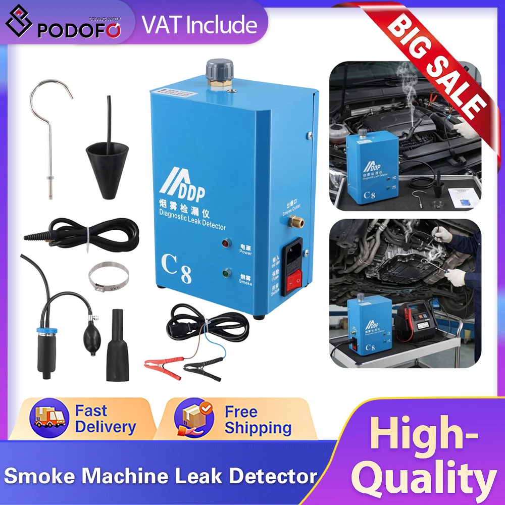 Podofo 12V Auto Rooklekdetector Auto Diagnostische Lekdetector Rookmachine Foutdetector Lektester met Luchtpomp