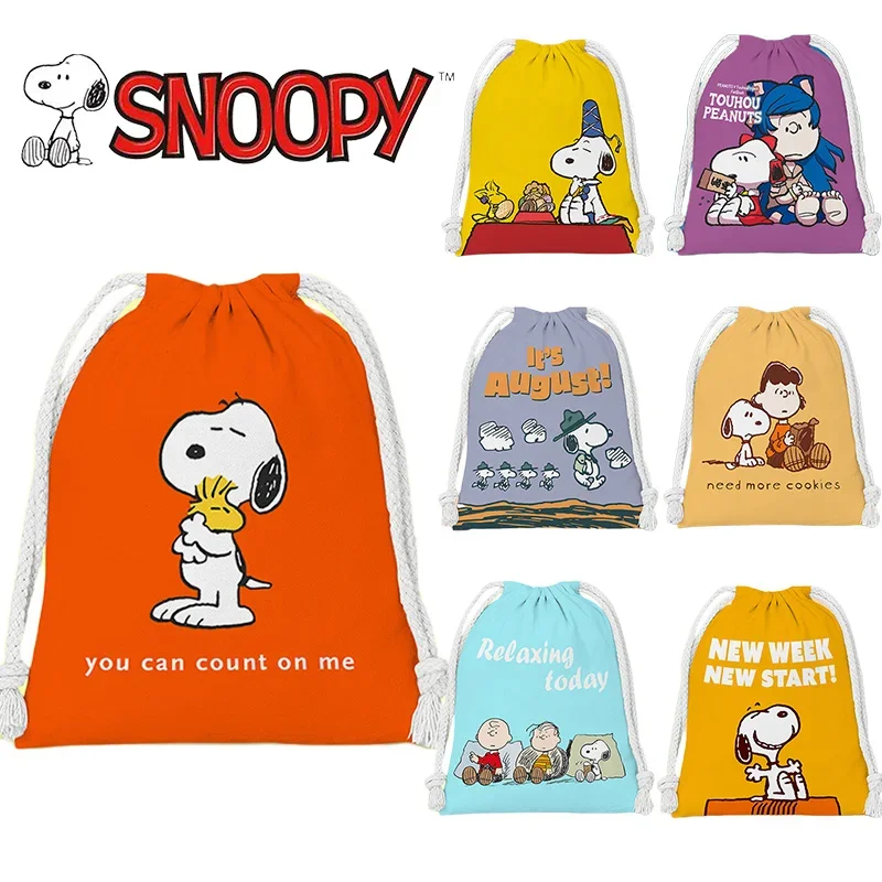 Snoopy Storage Bag Drawstring Pocket Cute Cartoon Print Waterproof Ladies Girls Student Portable Folding Bag Drawstring Bag Gift