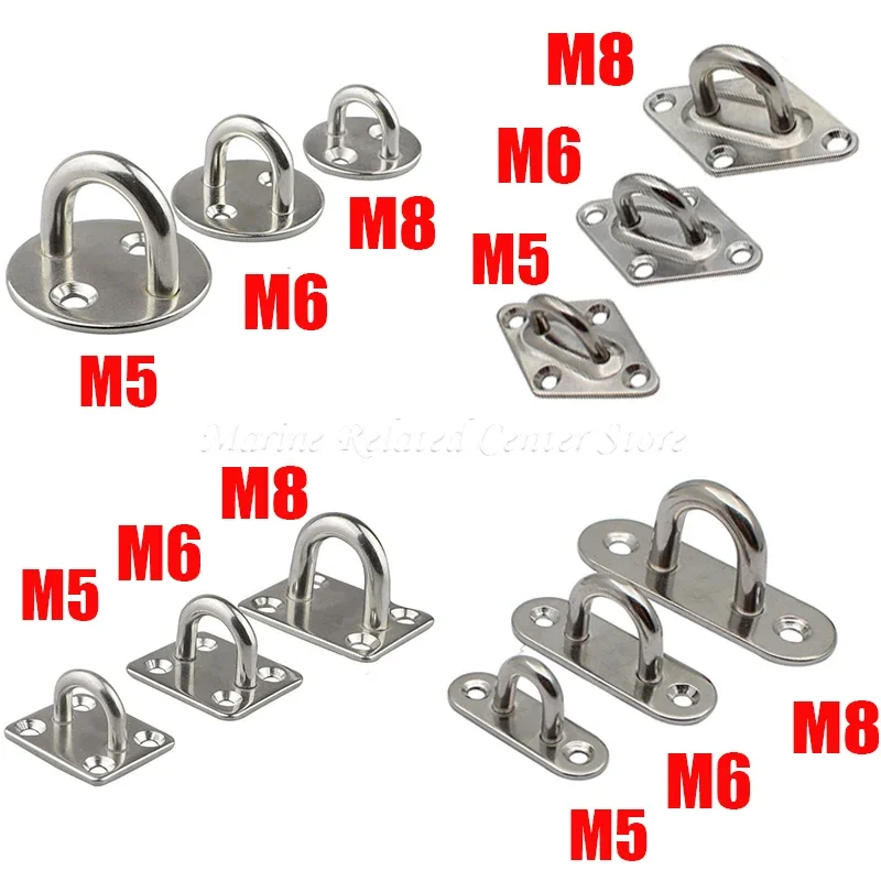 M5 M6 M8 Stainless Steel 304 Pad Eye Plate Hook Fixed Deck Door Buckle Heavy Duty Ceiling Mount Hanger for Yachts Boats