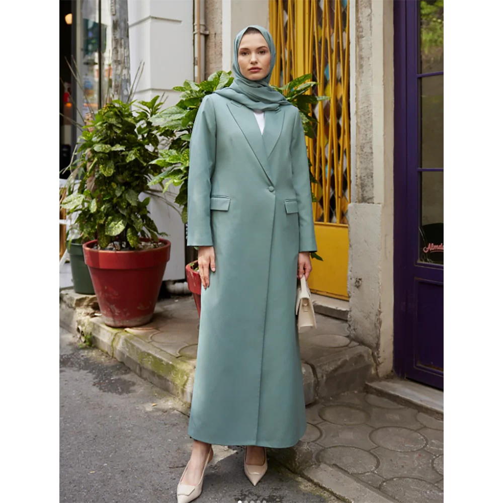 

Solid Color Single Button Women Long Jacket Female Daily Coat Formal Ankle Length Dress müslüman elbiseleri