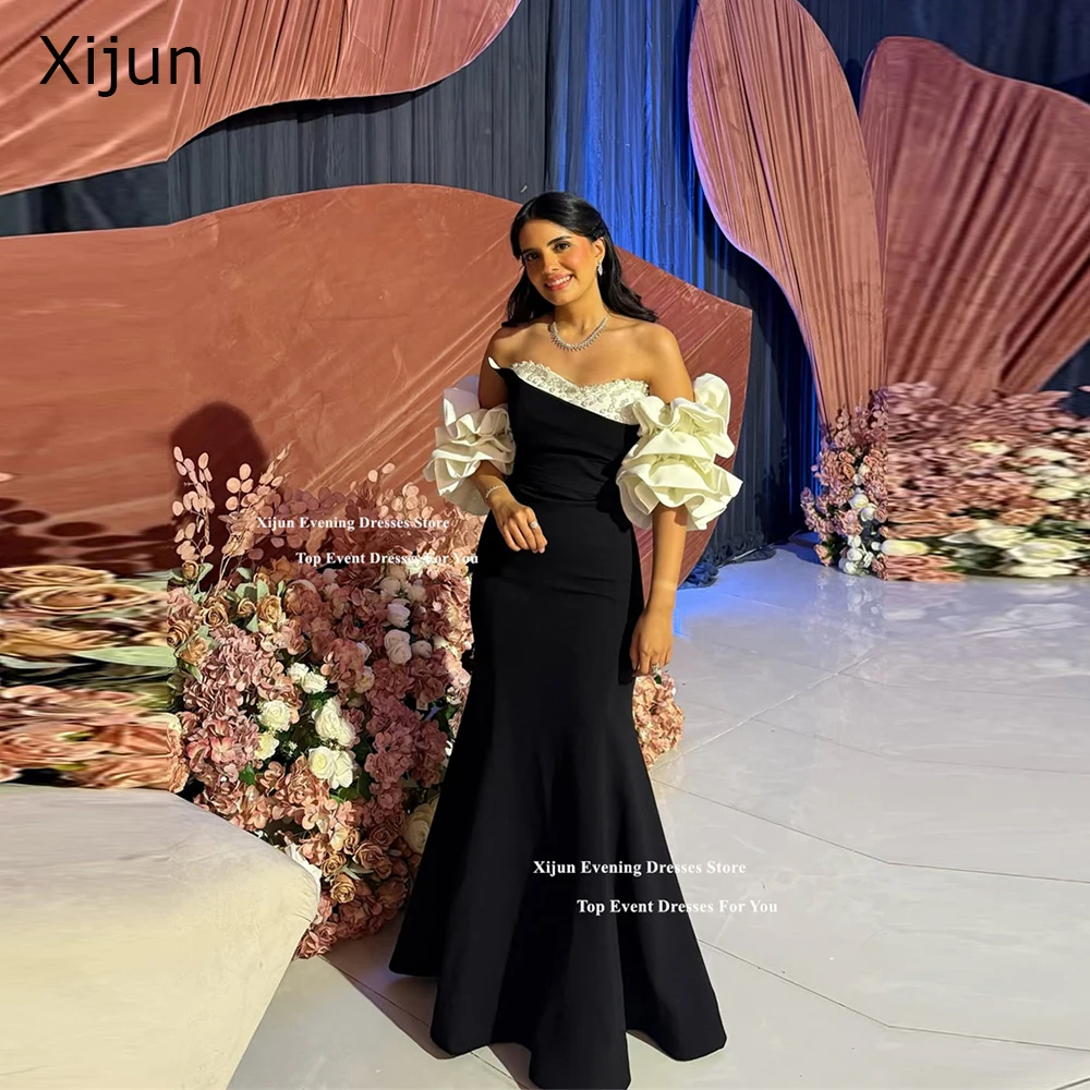 

Xijun Luxury Black White Evening Dresses Beads Off The Shoulder Mermaid Prom Dresses Saudi Arabic Formal Prom Gowns Customized