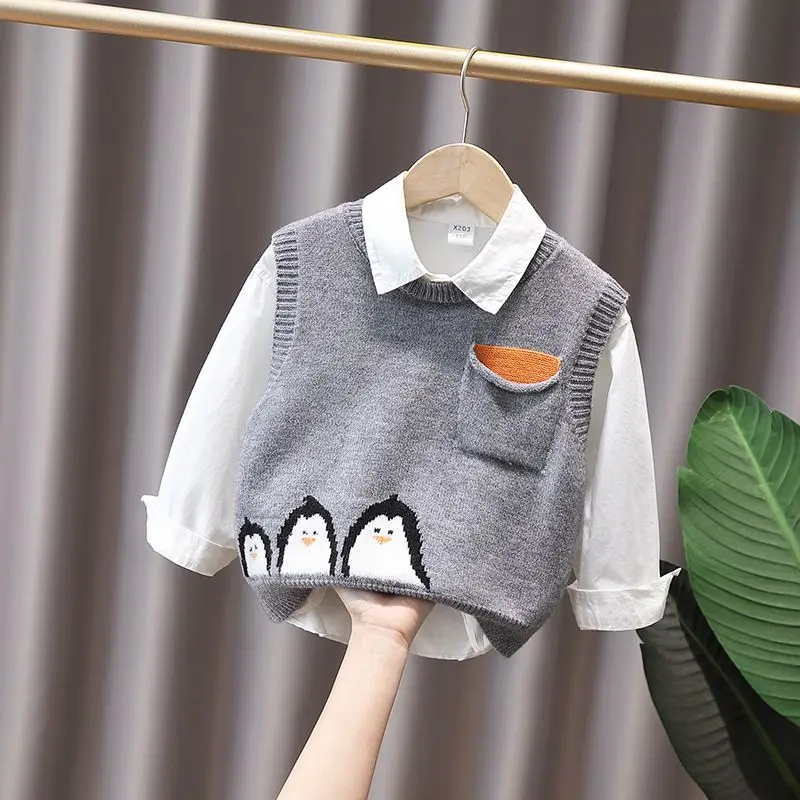 New Autumn Style Boys' and Girls' Vests Children's Sweaters Horse Clip Penguin Cute Pattern Western-style Korean Version