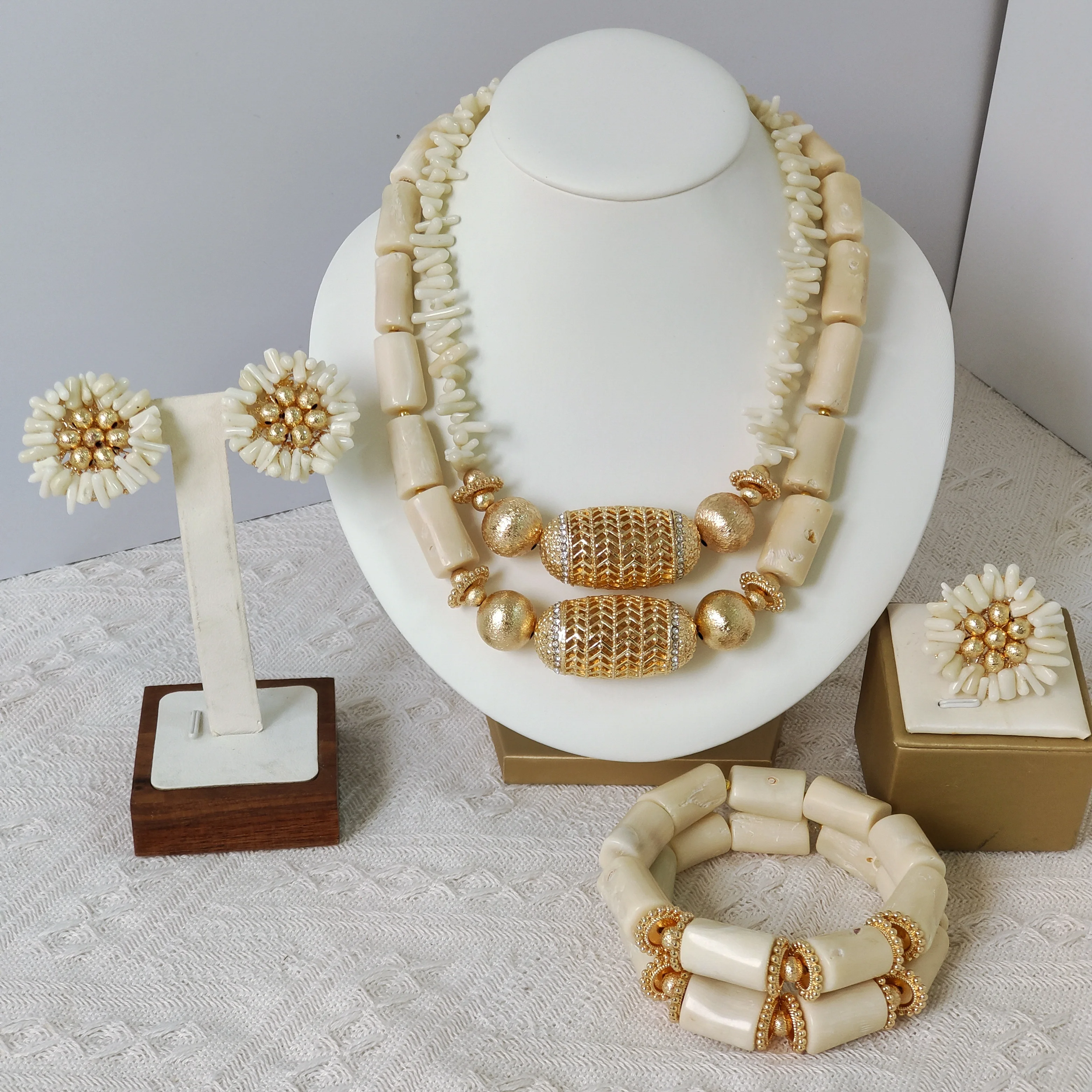 

Real White Coral African Beads Jewelry Set for Women