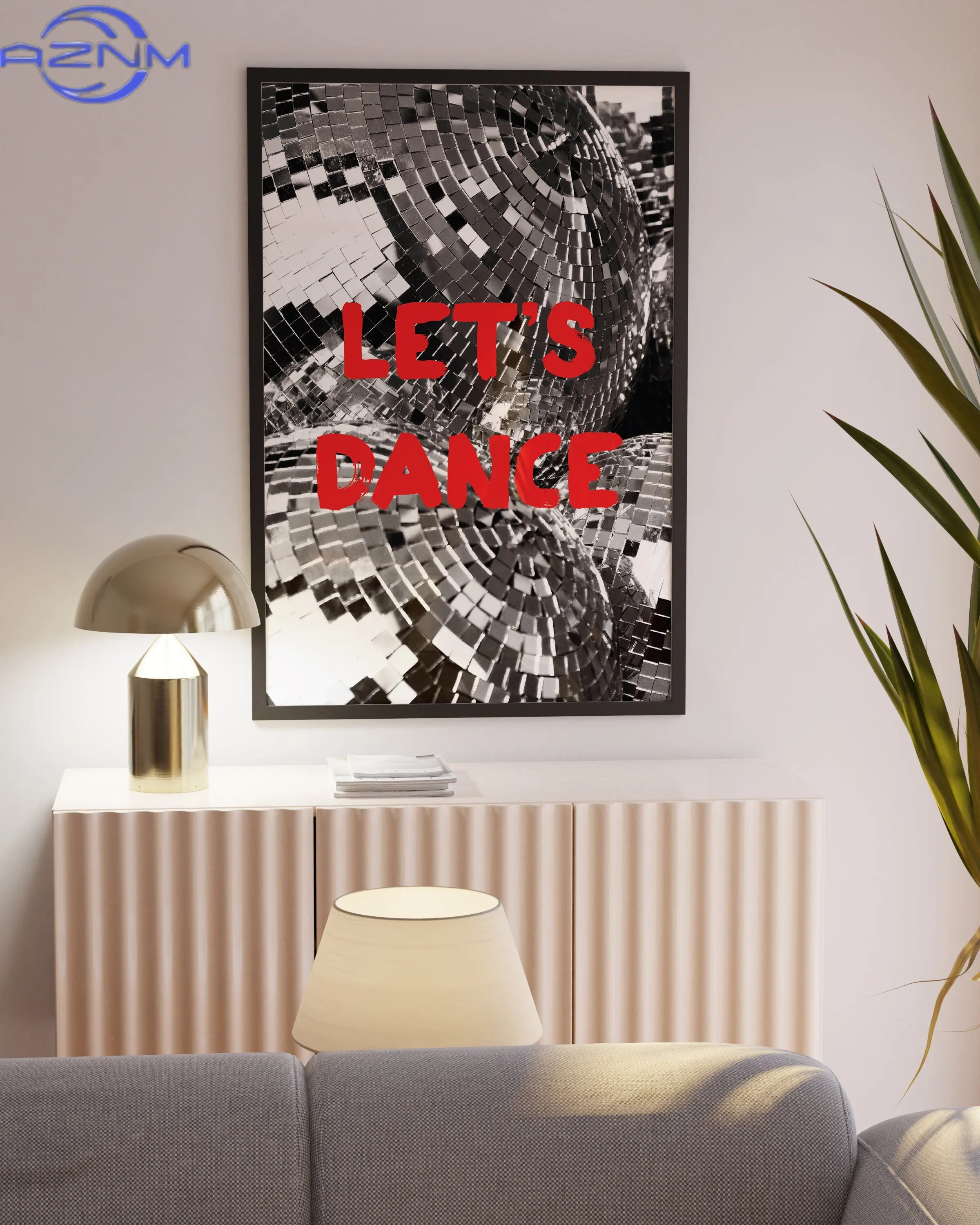 AZNM Shiny Disco Ball Print Retro Wall Art Black White Pink Bulb Canvas Painting Murals for Dorm Room Living Decor