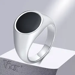 Vnox 13mm Men Signet Rings, Stainless Steel Fingber Band with Enamel Round Top, Never Fade Waterproof Male Boy Cool Punk Ring