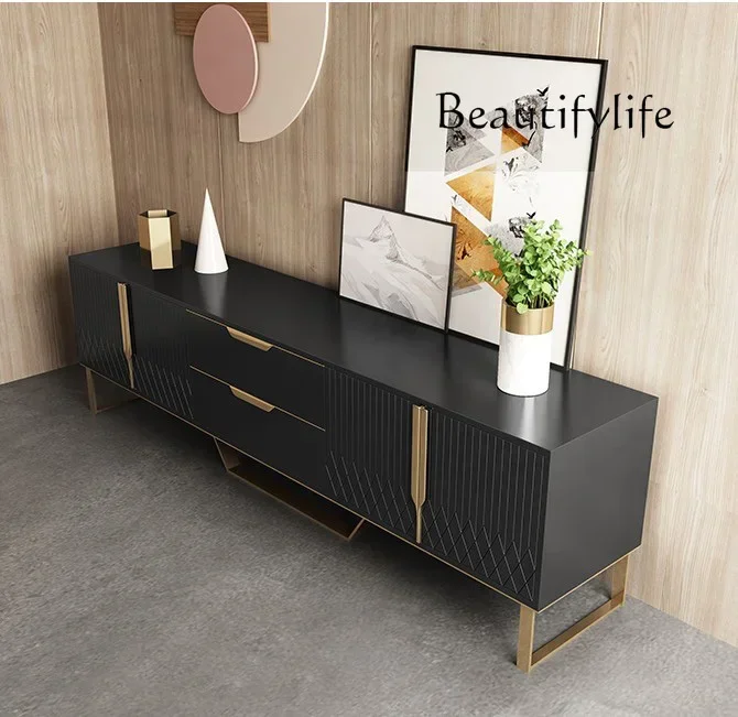 N49  Nordic Light Luxury Piano Paint TV Cabinet Post-modern Light Luxury Coffee Table Combination Floor Can Be Customized