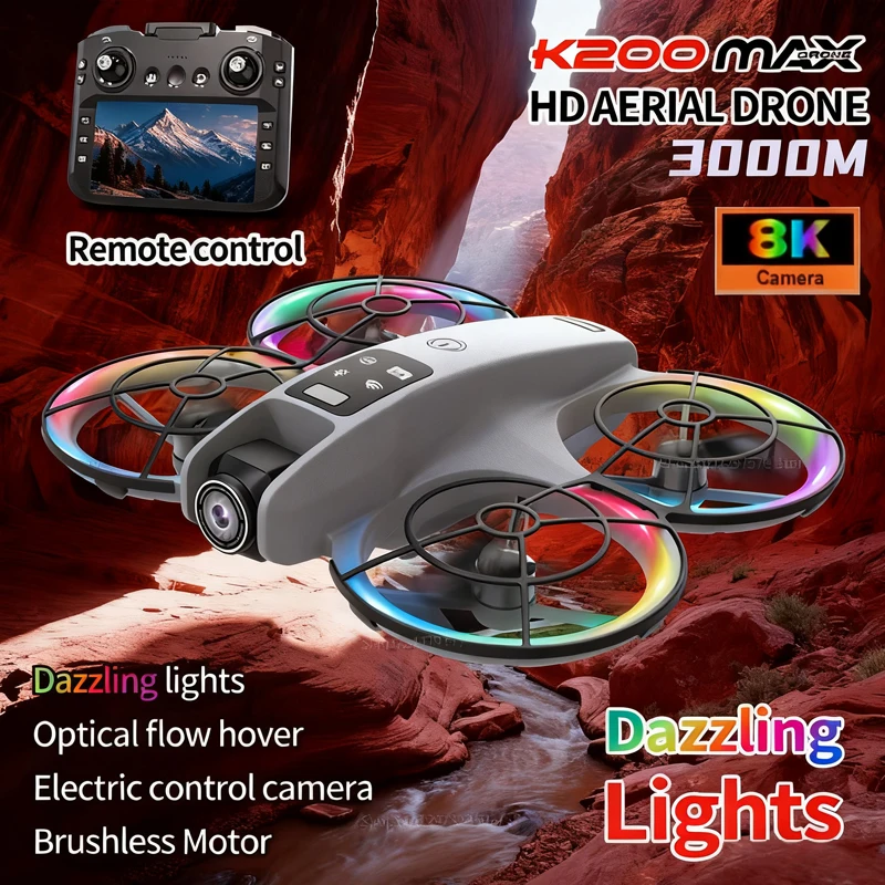 새로운 K200 MAX 드론, 8K UHD 카메라, 대형 화면, 브러시리스 모터, 긴 비행 시간, 듀얼 카메라 쿼드콥터, 항공 사진 촬영용