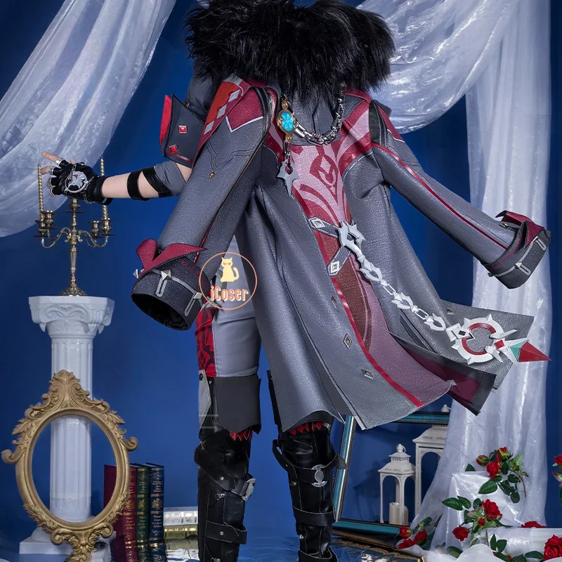 Wriothesley Costume Cosplay Parrucca Genshin Impact Uniforme Fontaine Fortezza di Meropide Orecchini Anello Festa di Halloween per Donne Uomini
