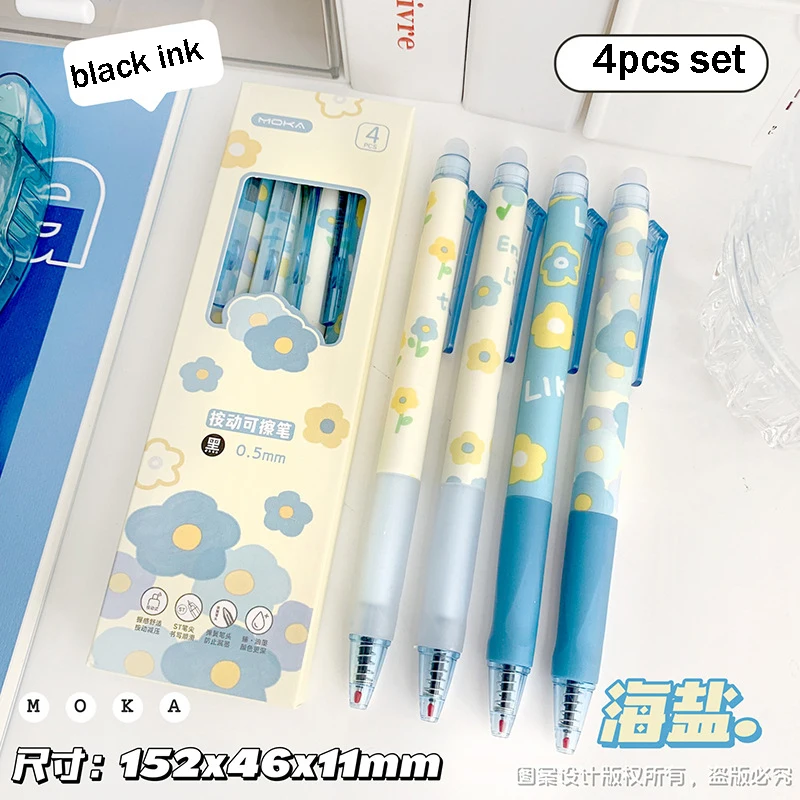 Imagem -05 - Bonito Apagável Gel Esferográfica Conjunto Canetas Material Escolar Papelaria Estética Volta às Aulas Tinta Preta e Azul Pcs