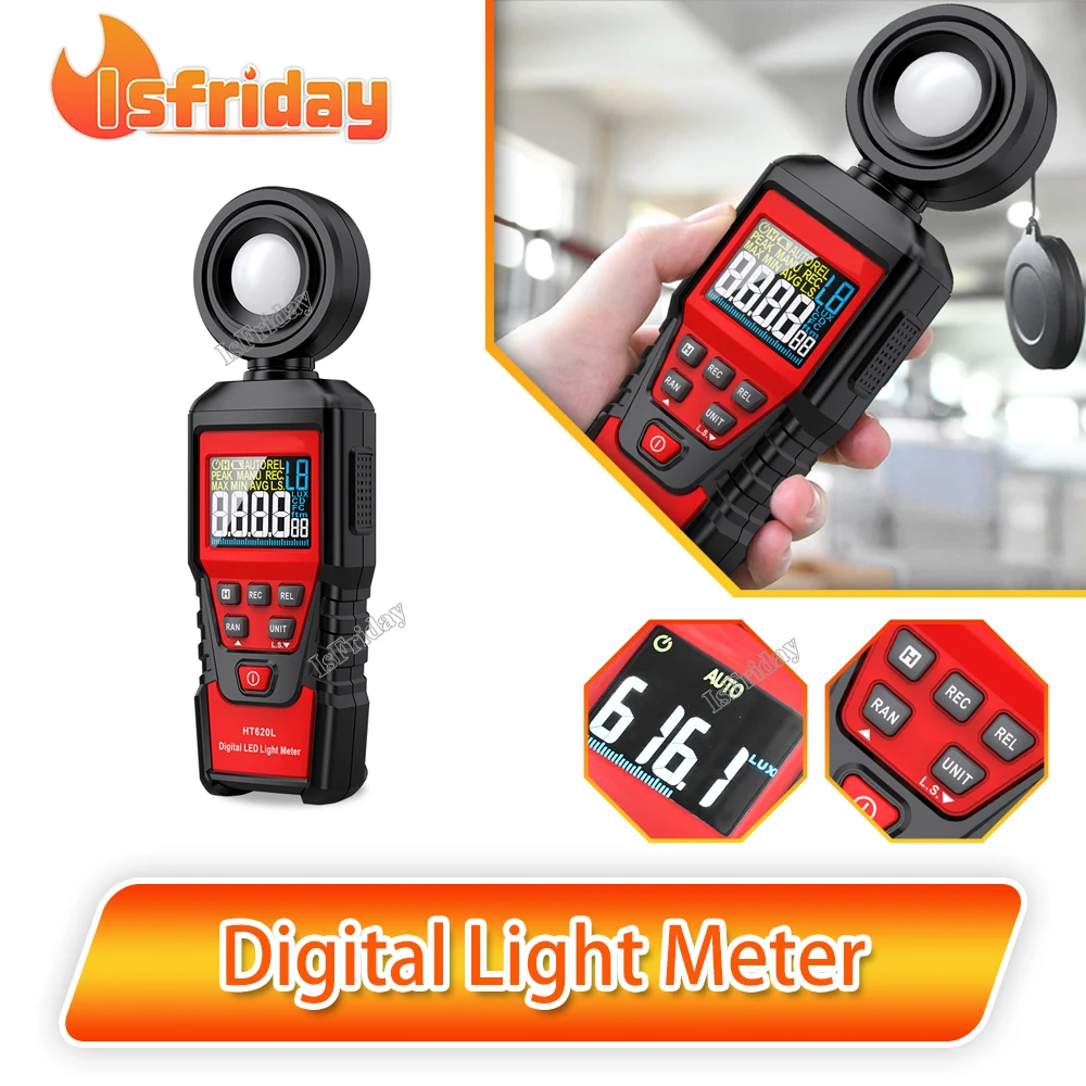 

HABOTEST HT620 Digital Luxmeter High Accuracy Professional Illuminator 180° with Rotatable Light Sensor Lux Photometer