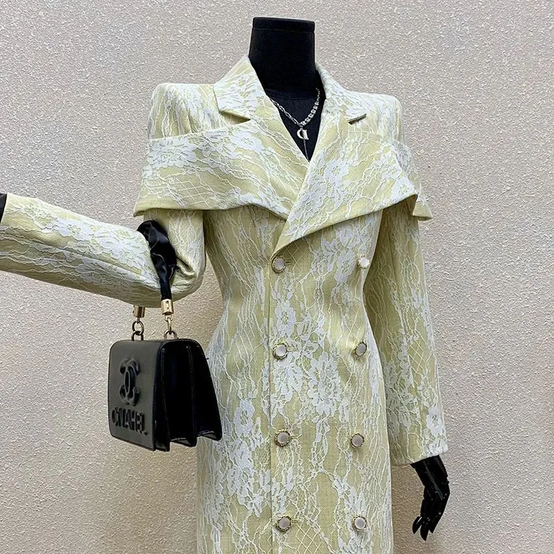 Lichte Luxe Double Breasted Knop Vrouwen Trenchcoat 2025, Lente Herfst Nieuwe Temperament Zware Industrie Vrouwen Trenchcoat H702