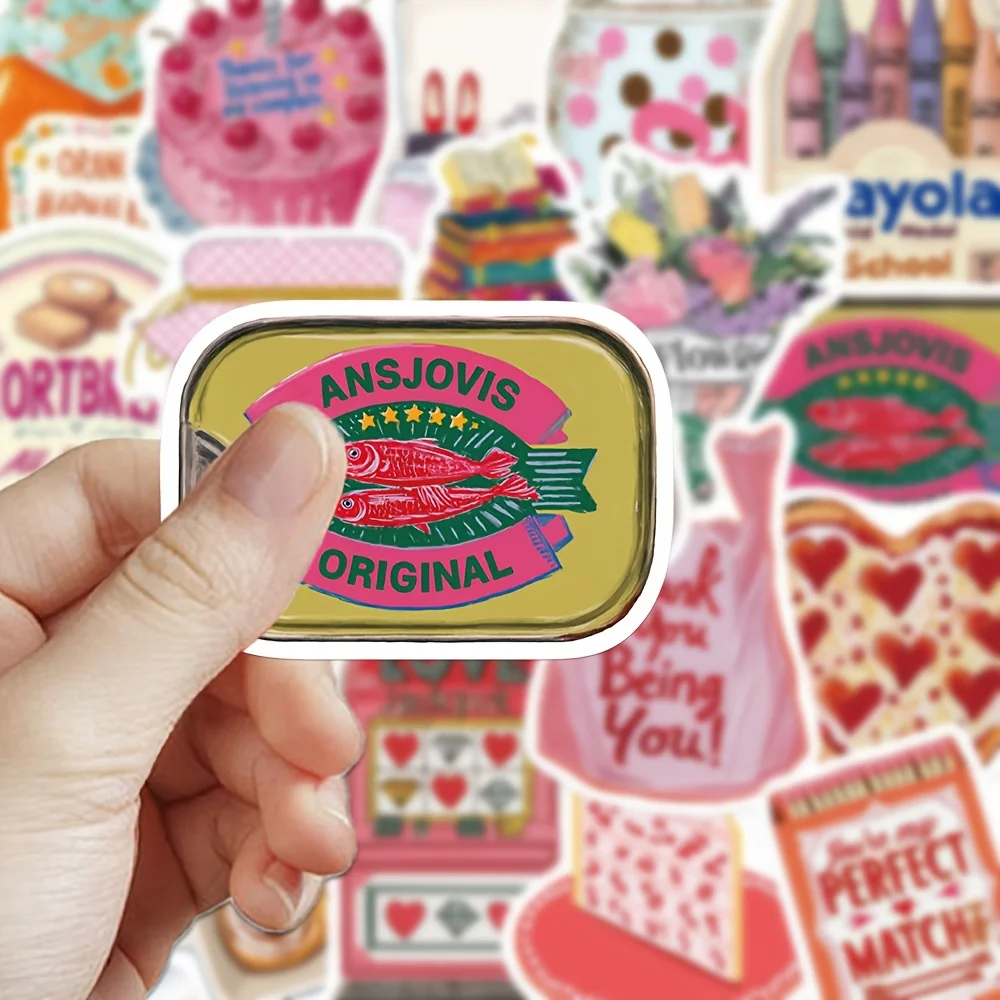 50pcs Pink Retro Aesthetic Stickers Decals for Phone Laptop Scrapbook Skateboard Guitar DIY Graffiti Waterproof Stickers Gifts