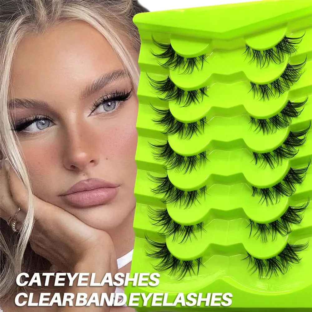 7 Pairs Big Eye Fox Eye Lashes Cross Cluster Natural Look Clear Band Lash Extension Fairy Long False Eyelashes