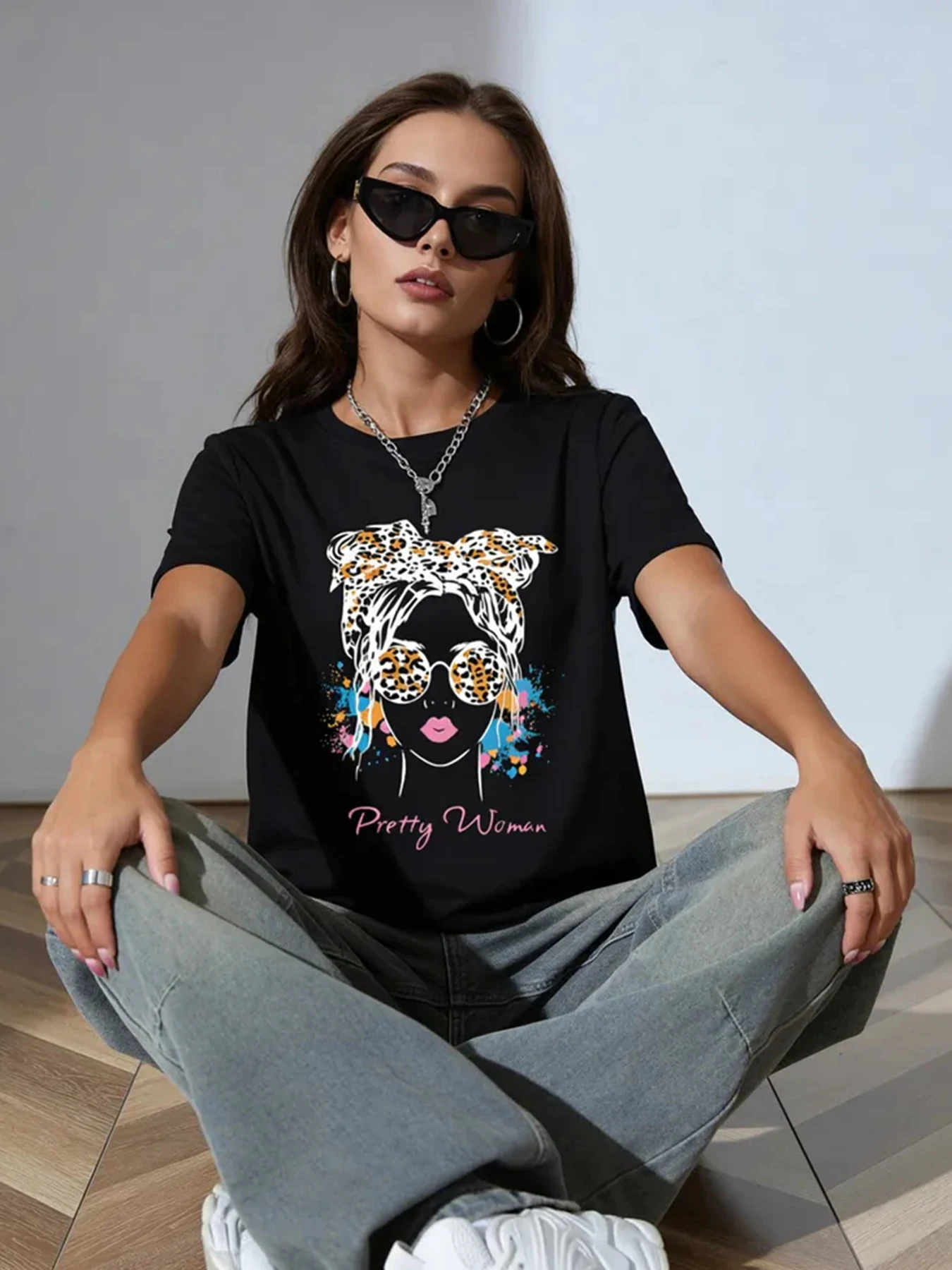 Leopard Print Element Pretty Woman Design Women T Shirt O-Neck Cotton Streetwear Casual Loose Clothing Summer Hip Hop T-Shirt