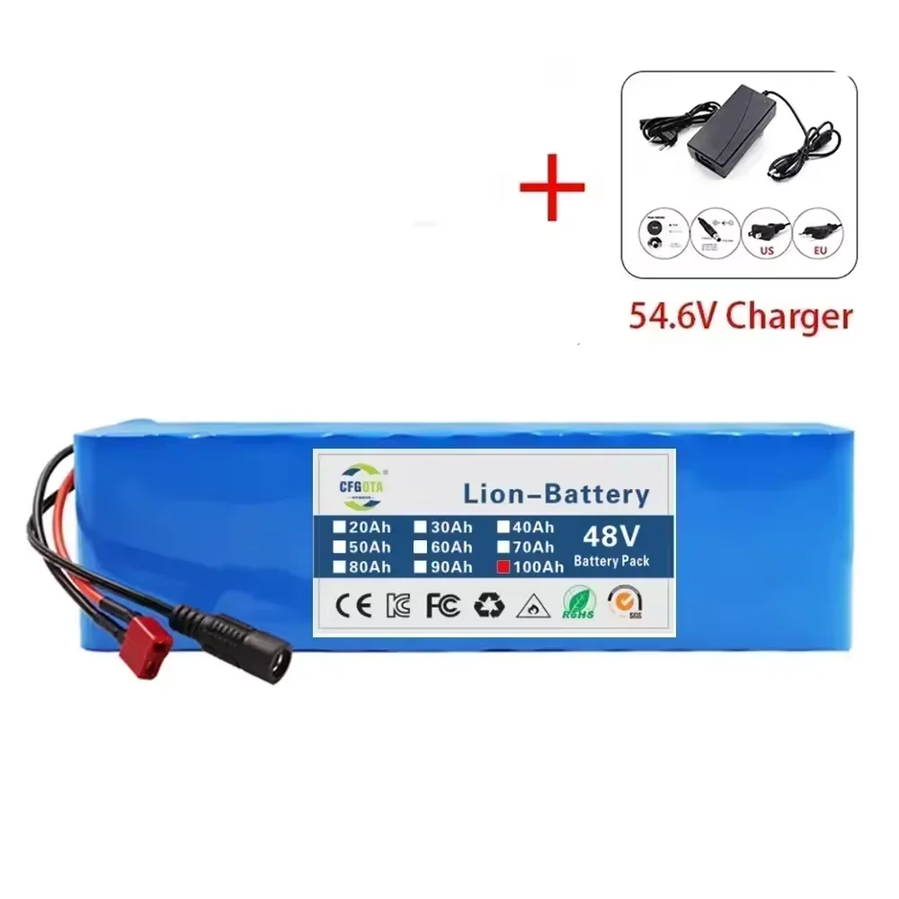 New 48V 100Ah 500W 750W 1000W 2000W 13S3P DC/T Lithium Ion Battery Pack Suitable for 48V motors with BMS+54.6V Charger