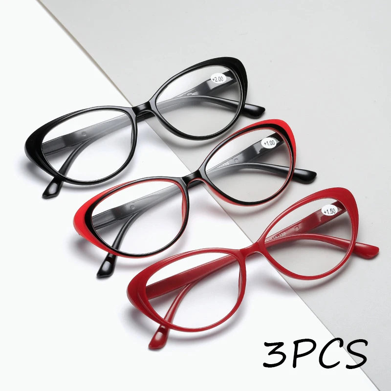 2025 3PCS red reading glasses for the elderly  High definition reading glasses with fashionable spring legs